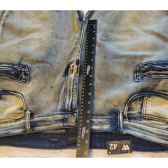 Waimea Mens Moto Jeans Size 42 Skinny Fit Light Blue Denim Wash Distressed Look - Picture 8 of 12